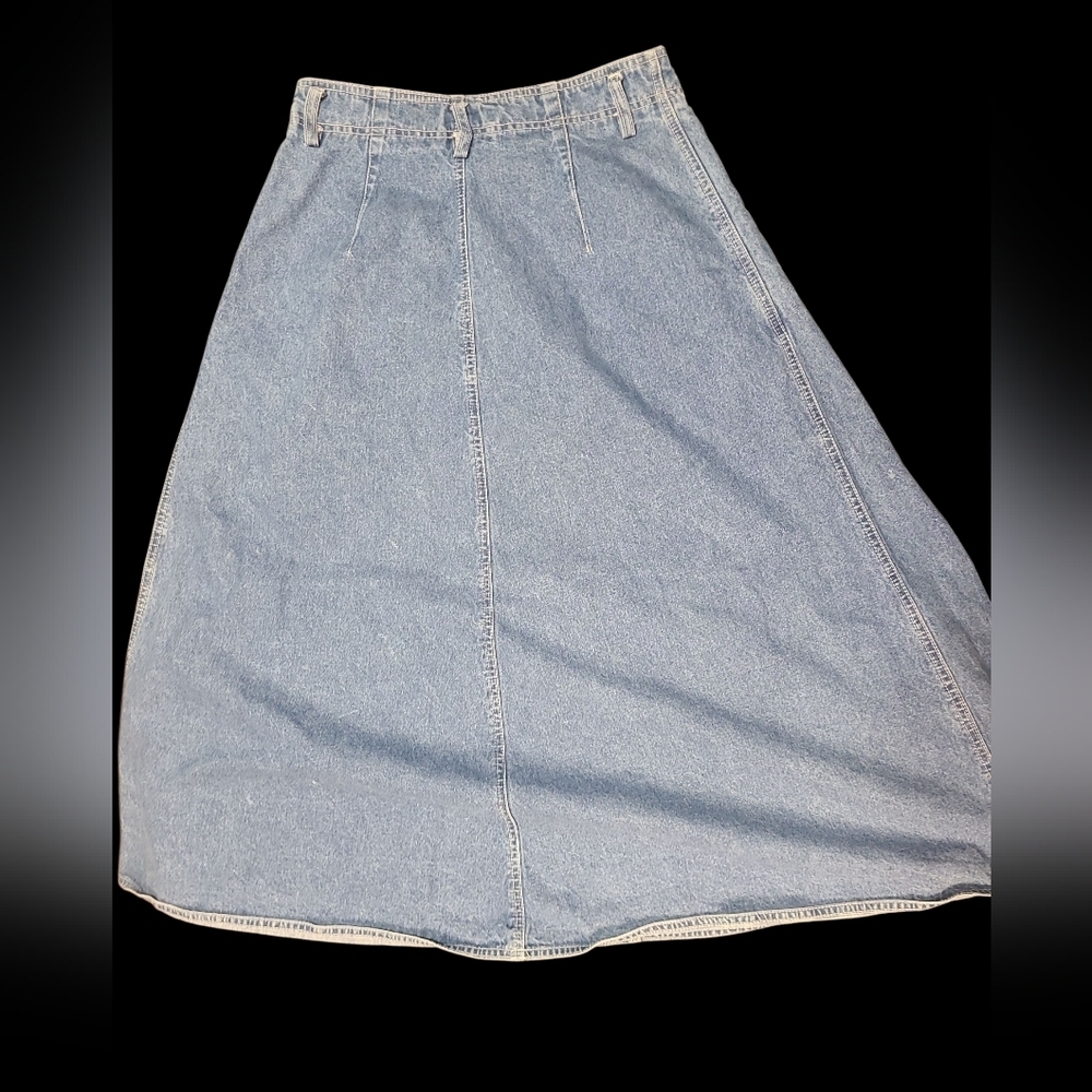 LIZ WEAR Vintage 100% cotton Denim Pleated A-Line Skirt 28 Waist - Picture 3 of 3